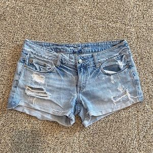 Light washed distressed jean shorts